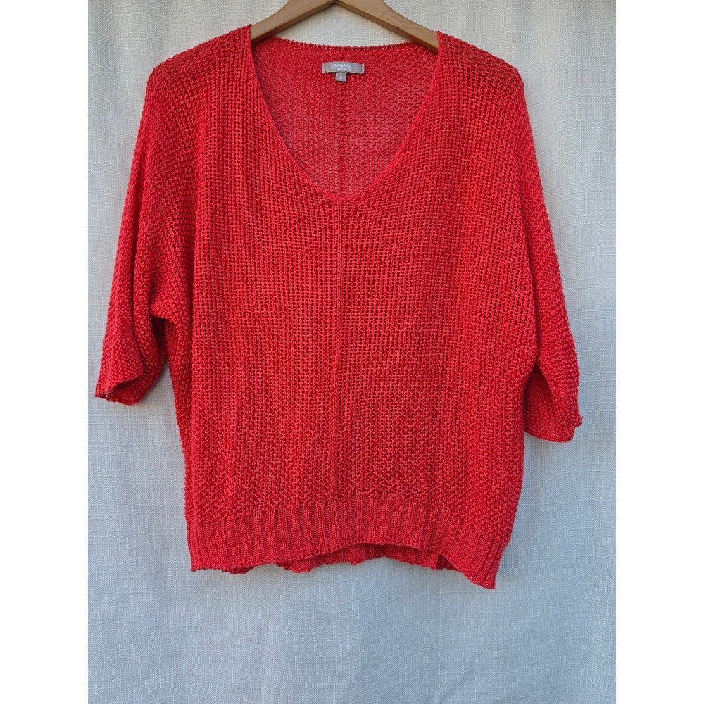 Carina Ricci Italy Red Open Knit V-Neck Sweater Oversized Dolman Sleeve Large